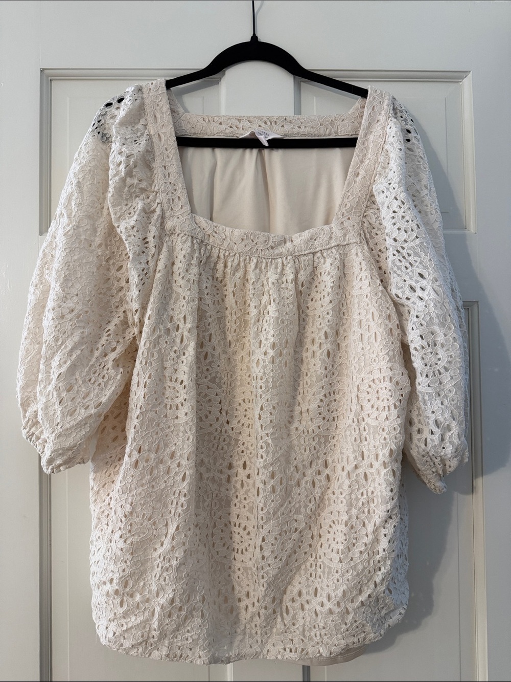 LC Lauren Conrad Cream Crochet Square-Neck Blouse